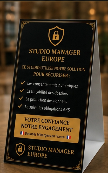 Chevalet Studio Manager Europe : consentements numériques, traçabilité, protection des données et suivi ARS